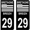 Autocollants Stickers plaque immatriculation voiture auto département 29 Finistère Logo Région Bretagne Full Noir Lot de 2-0