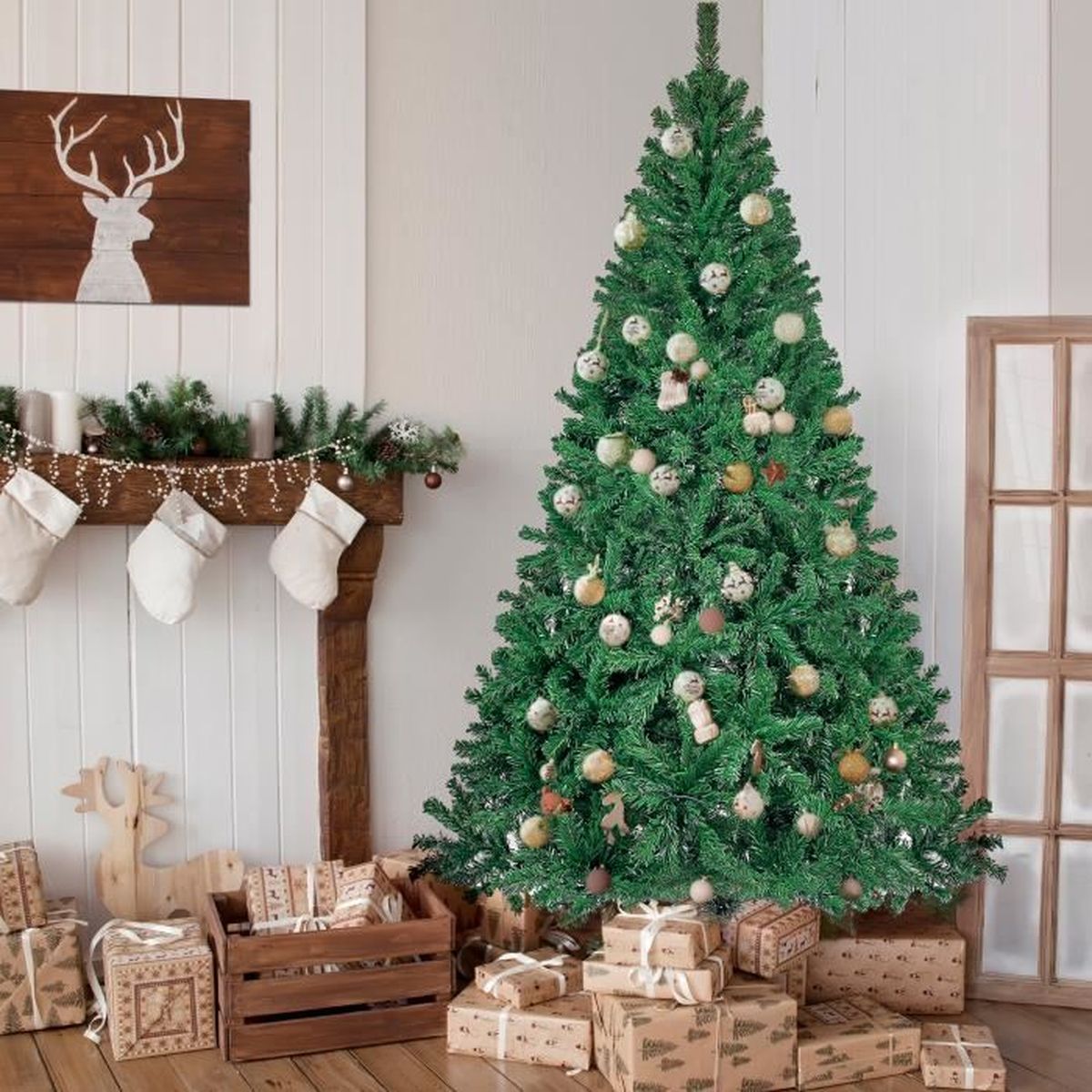 Arbre de Noël artificiel de 7,5 pouces,avec 350 lumières LED préinstallées, vert (ne contient 