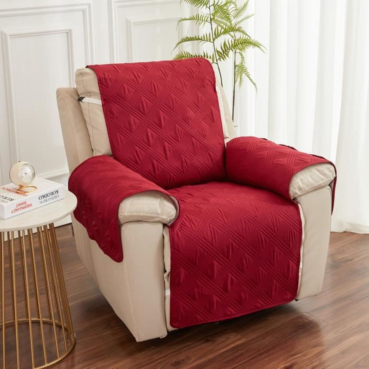 BXFUL Housse de Fauteuil Relax Matelassé Couvre Fauteuil Inclinable Doux Protecteur Canapé 1 Place Antidérapant pour Animaux de Compagnie pour Chaise Canapé Décorative (L,Vin Rouge