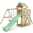 WICKEY Aire de jeux Portique bois MultiFlyer toit en bois avec balançoire