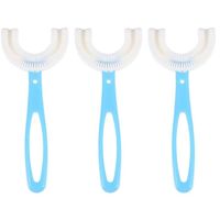 Lot de 3 brosses à dents en forme de U 6 à 12 ans avec embout en silicone souple nettoyage manuel des dents (bleu)