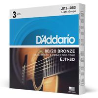 Cordes Guitare Acoustique D'Addario - EJ11-3D - Bronze 80/20 - Leger 12-53 - 3-Pack