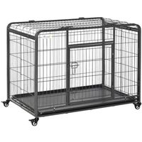 PawHut Cage pour chien pliable cage de transport sur roulettes 2 portes verrouillables plateau amovible dim. 109,5L x 71l x 78H cm