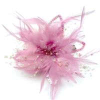 Pince à fleur en plume et perles - vieux rose - RC002730