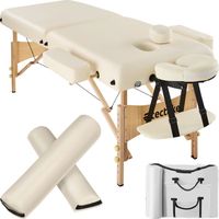 TECTAKE Table de massage Portable Pliante 2 zones Pliable et réglable en hauteur 220 x 59 - 83 x 655 - 875 cm - Beige