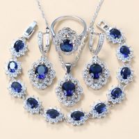 Ensemble de bijoux turcs en argent 925, collier et boucles d&#39;oreilles en zircon cubique bleu ciel, Costume de mariag*SD1381