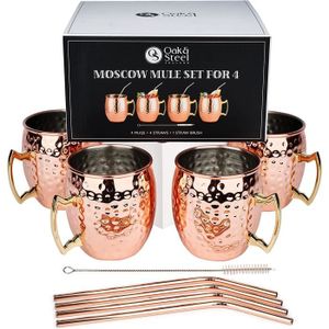 conserve design ONVAYA® Moscow Mule set cadeau de 4 mugs Tasses en cuivre pour les cocktails 4 gobelets en cuivre d/'une capacité de 380 ml mesure de bar et paille