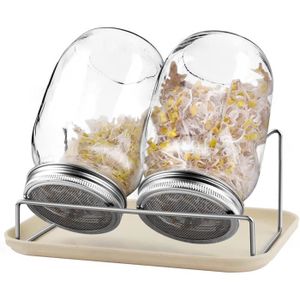 Kit De Germination De Graines Bocal à Germer Avec Couvercle De Passoire En Acier Inoxydable Support Kit Complet Pour Culture De Graines En Intérieur Germoir En Verre 