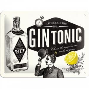 15 x 20 cm Design rétro pour décoration en métal Gin & Tonic Served Here – Idée de cadeau pour amateurs de cocktails Nostalgic-Art Plaque vintage 