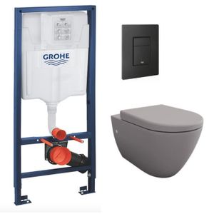 WC - TOILETTES Grohe Pack WC Bâti-support RAPID SL + WC sans bride gris mat et fixations invisibles + Plaque noir mat (RapidSL-GreyBello-KF0)