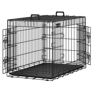 CAGE FEANDREA Cage Pliable Chien XL 92.5 x 57.5 x 64 cm 2 Portes Transportable avec Poignées et Plateau Noir PPD36H