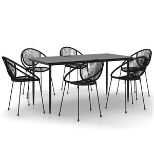 Ensemble table et chaise de jardin ZERODIS Ensemble à dîner de jardin 7 pcs Noir Rotin PVC A3156533 HB042