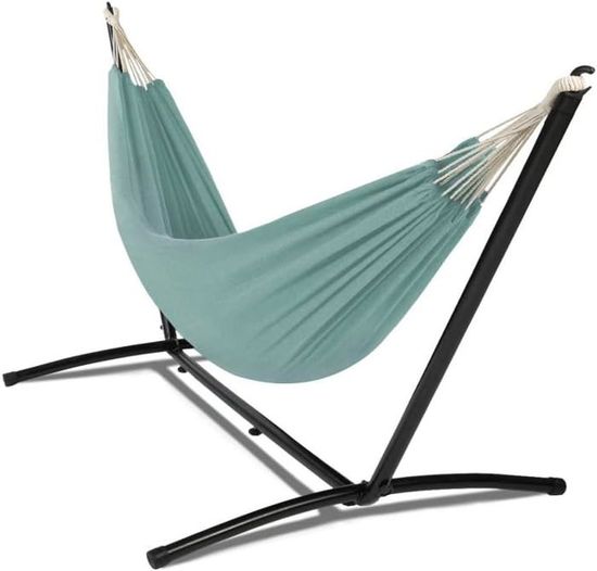 Hamac Avec Support Métal IDMarket - Toile Vert D'Eau 200x150cm, Structure Acier, Max 160kg - Jardin, Terrasse