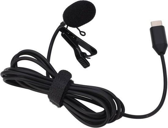 Micro Cravate Fyvadio USB-C 3 Mètres - Microphone Condensateur Omnidirectionnel, Réduction Bruit - Compatible Téléphone/PC/Mac