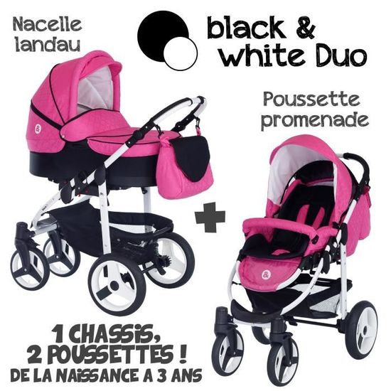 Poussette Combinee Duo 2 en 1 B W Rose Fuchsia Noir Cdiscount Puericulture Eveil bebe