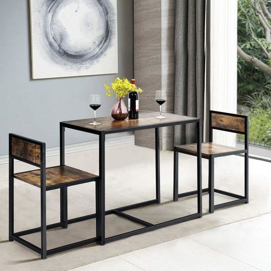 Petite Table De Cuisine 2 Personnes Avec 2 Chaises Rembourrées - Ensemble Salle à Manger Compact, Chaises Encastrables, Couleur Marron Rustique | Costway