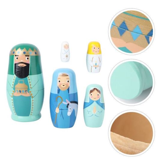 Poupées Gigognes Russes De Noël - Lot De 5 En Bois, Thème Père Noël, Décoration Ou Rangement - 9