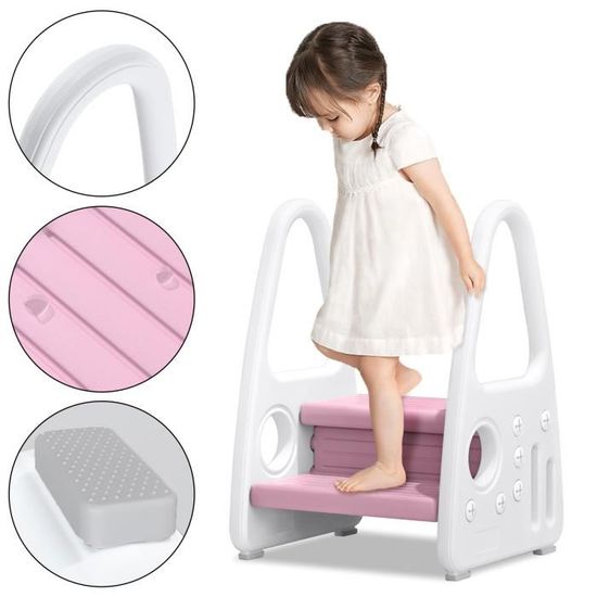 Marchepied Enfant Réglable AIYAPLAY - 3 Ou 2 Marches | Hauteur Max 65.5cm | Anti-Dérapant | Pour Salle De Bain, Cuisine