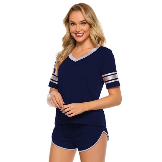 Ensemble Pyjama Femme Coton Manches Courtes 2 Pièce Noir - Cdiscount ...