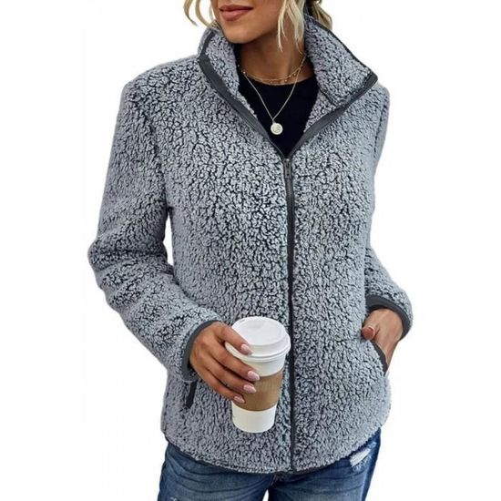 Veste Polaire Femme RLEHJN - Manteau D'hiver Zippé, Capuche, Poches, Coupe-vent Et Chaud, Pour Sport Et Quotidien