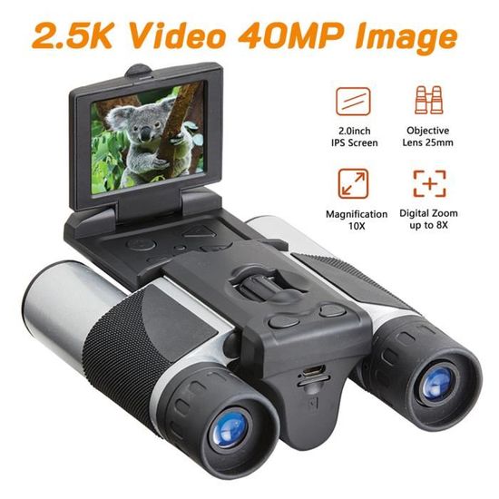 Jumelles Numériques 12x Avec Écran LCD 6,1cm - Enregistrement 2,5K - Zoom 8x - 1000mAh