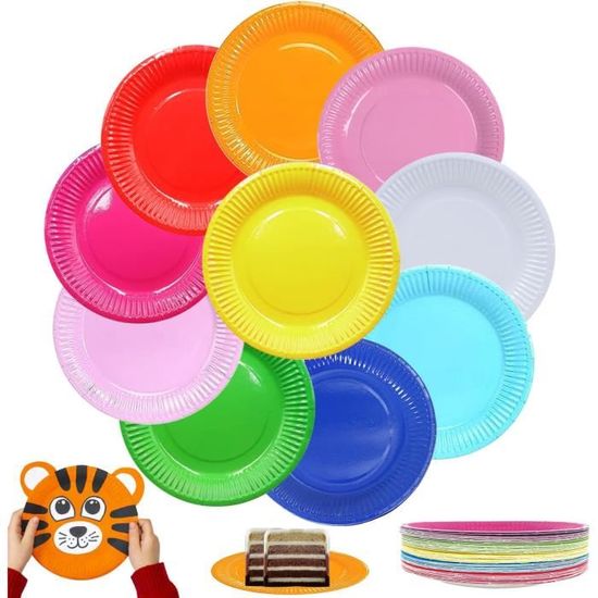 50 Assiettes Jetables Carton Colorées DIY 18 Cm – Lot Multicolore Bleu, Violet, Jaune, Blanc, Rose | Vaisselle Fête Anniversaire, Pique-Nique, Anniversaire Enfants