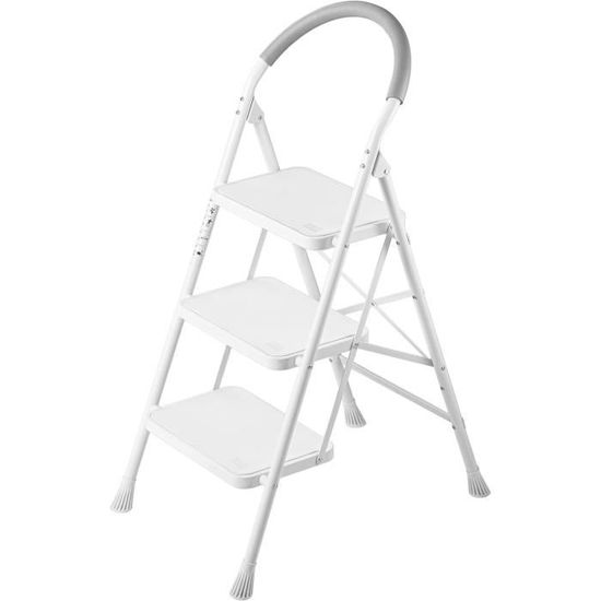 Escabeau 4 Marches Pliable Avec Main Courante, Acier Escabeau Pliant