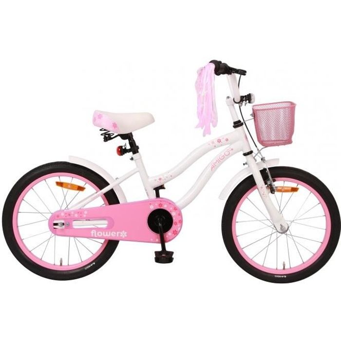 Amigo Flower - Vélo enfant 18 pouces - Les filles à partir de 5-8 ans - Blanc