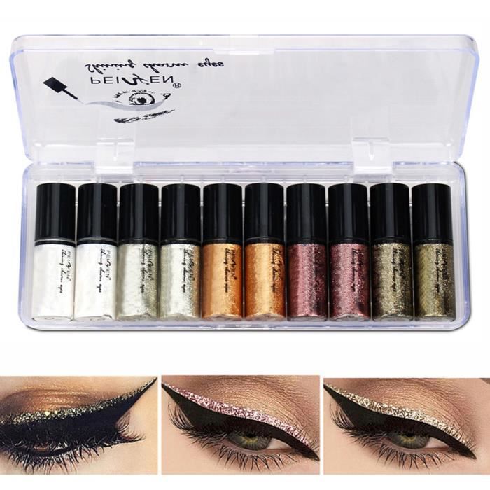 10 pièces/ensemble brillant Eye Liner cosmétiques pour femmes Pigment liquide paillettes Eyeliner maquillage