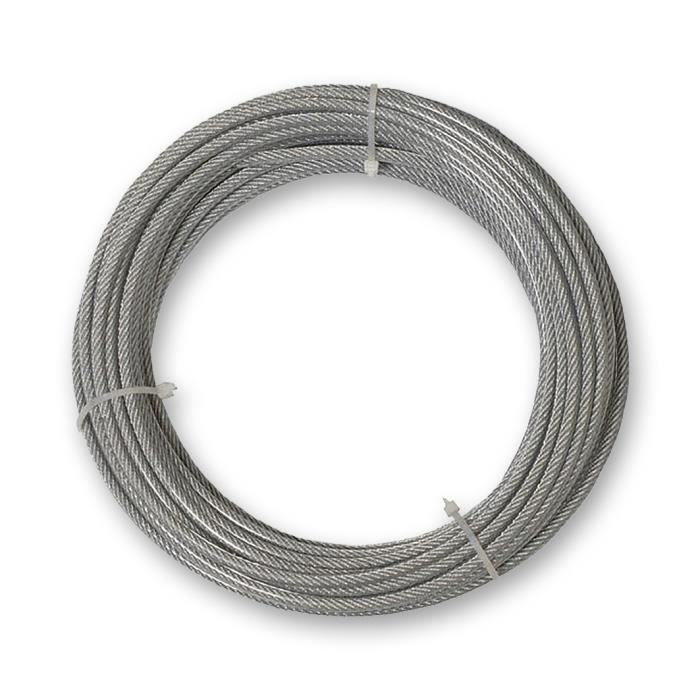 COURONNE 20 M DE CÂBLE GAINÉ - ACIER DUR GALVANISÉ - Ø TERMINAL 6 MM - Ø INTÉRIEUR 4 MM