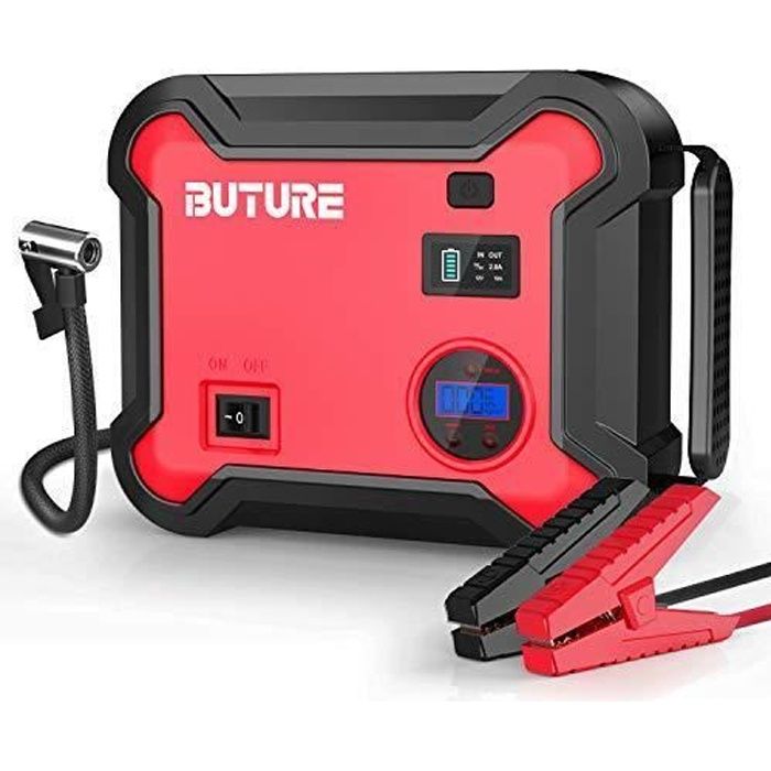 BuTure - Booster Batterie et Compresseur d'air Portatif 2500A, 23800mAh Démarreur de Voiture (Tout Gaz ou 8,0 L Diesel), Gonfleur