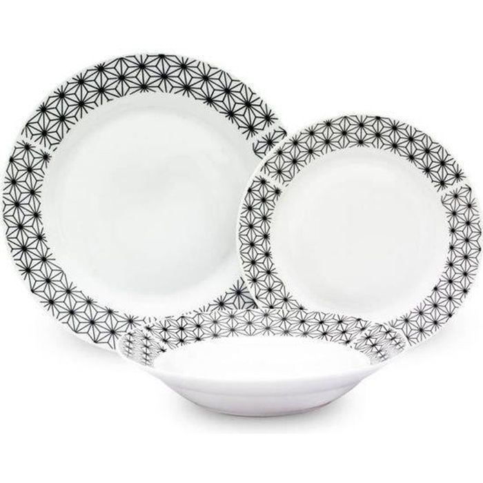 Service de Table 18 pièces en porcelaine formes géométriques noir et blanc FJFK016984