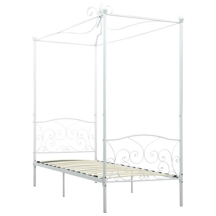 Jardin - Lit adulte à baldaquin - Lit enfant Lit pour 1 personnes Structure de lit Classique Blanc Métal 90 x 200 cm Ancien 60571