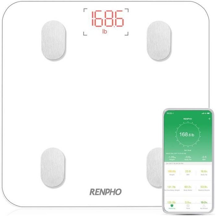 Pèse Personne Impédancemètre, RENPHO Balance Connecté, Pèse-Personne Bluetooth, Impedancemetre avec 13 Données Corporelles (BMI-M