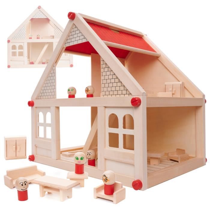 IKONKA Maison de poupées en bois + meubles et personnages 40cm