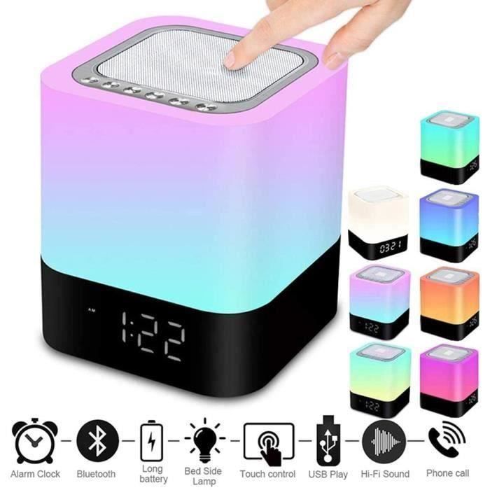 Enceinte Bluetooth Portable sans Fil Bluetooth Haut-Parleur avec Contrôle Tactile Multicolor Lampe de Chevet, Réveil, Lecteur