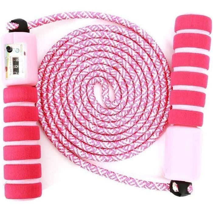 Cordes à Sauter,La Poignée Souple pour Enfant Compteur intégré Réglable Câble pour Fitness, Boxe, Gym, Rose