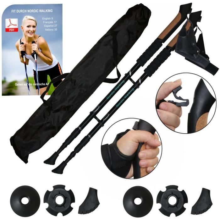 Neuf! 1 Paire de bâtons de marche nordique nordic walking en aluminium dur avec système antichoc Vendu par SchwabMarken