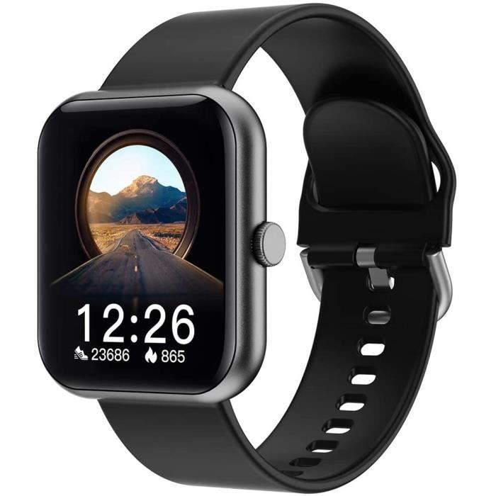 Montre connectée pour homme, femme, Bluetooth, moniteur de fréquence cardiaque, étanche IP67, montre de sport, pour Android iOS Noir