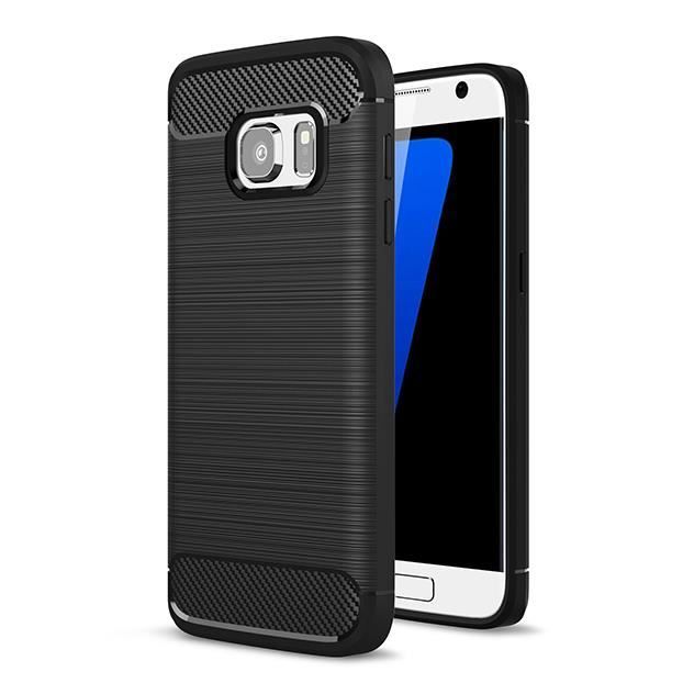 Coque Samsung Galaxy S7, Noir Silicone Souple Fibre de Carbone Couleur Pure Ultra-fin Durable Protection Intégrale