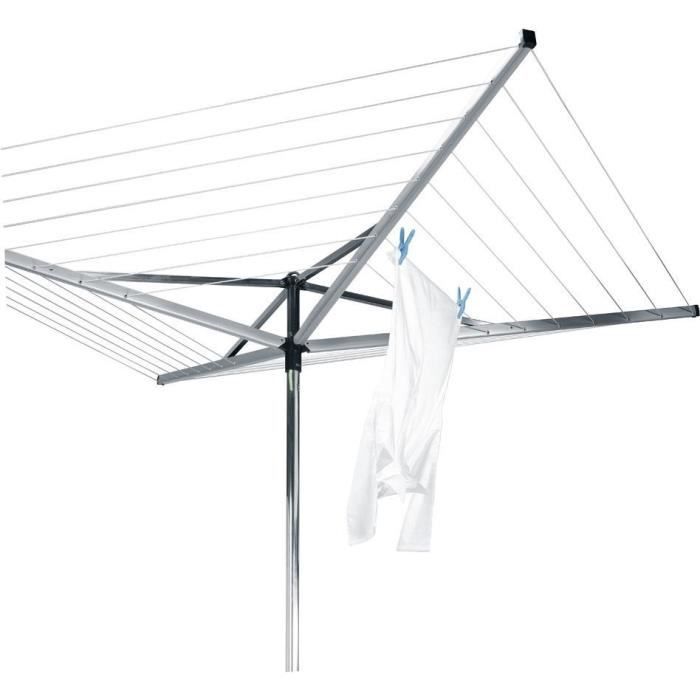 BRABANTIA - 310683 - Séchoir Essential - 50 mètres – douille plastique – Ø 35 mm – 4 bras – Metallic Grey