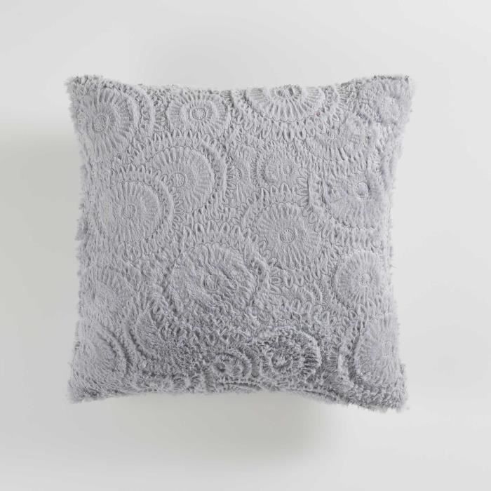 CDaffaires Coussin compresse 40 x 40 cm effet fourrure relief eloise Gris