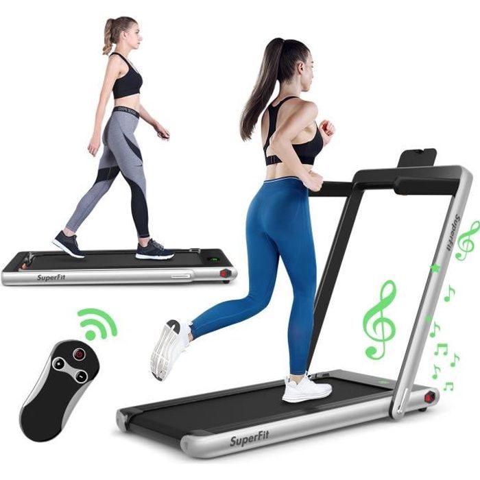 COSTWAY Tapis de Course Electrique Pliable 2 en 1 Contrôlé par APP 12 Km/H avec Ecran LED Haut-parleur Bluetooth Moteur 0,75HP