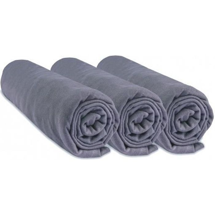 Lot de 3 draps housse coton 60x120 gris