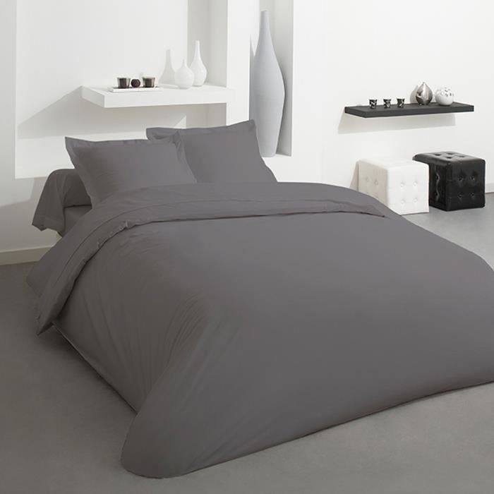 Parure Hc Unie Coton 57 Fils 1 housse couette 140x200 + 1 taie oreiller 65x65 ANTHRACITE