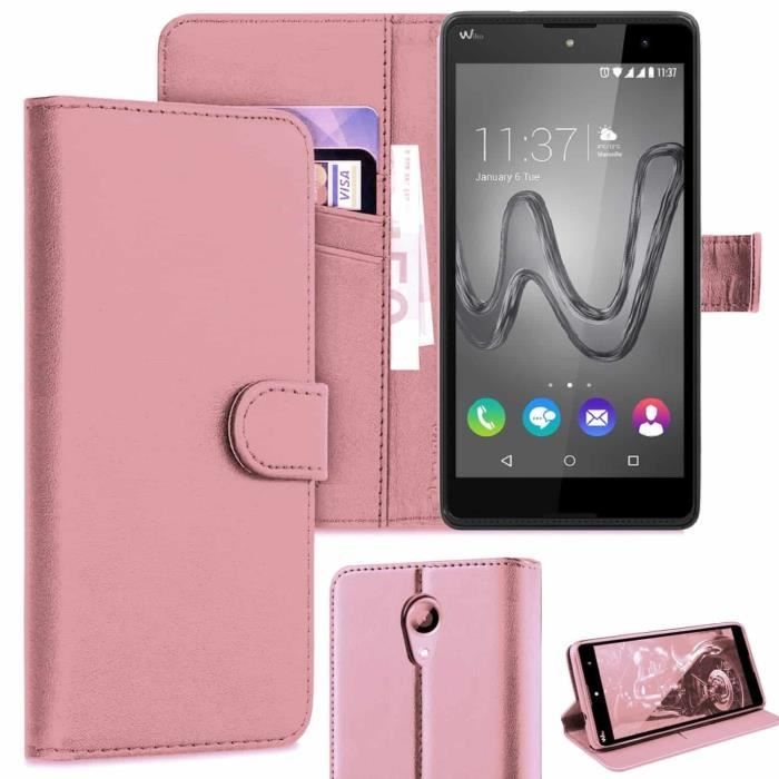 Coque pour Wiko Robby, Etui Wiko Robby, Housse Pochette Portefeuille Wiko Robby -Rose
