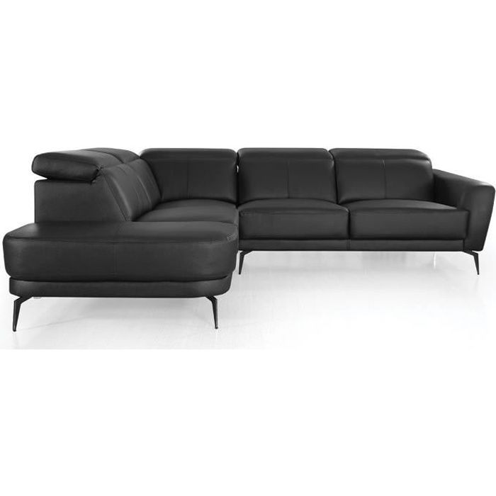 Canapé d'angle 3 places Noir Cuir Moderne Confort Promotion