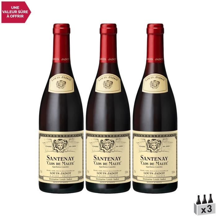 Santenay Clos de Malte Rouge 2016 - Lot de 3x75cl - Louis Jadot - Vin AOC Rouge de Bourgogne - Cépage Pinot Noir