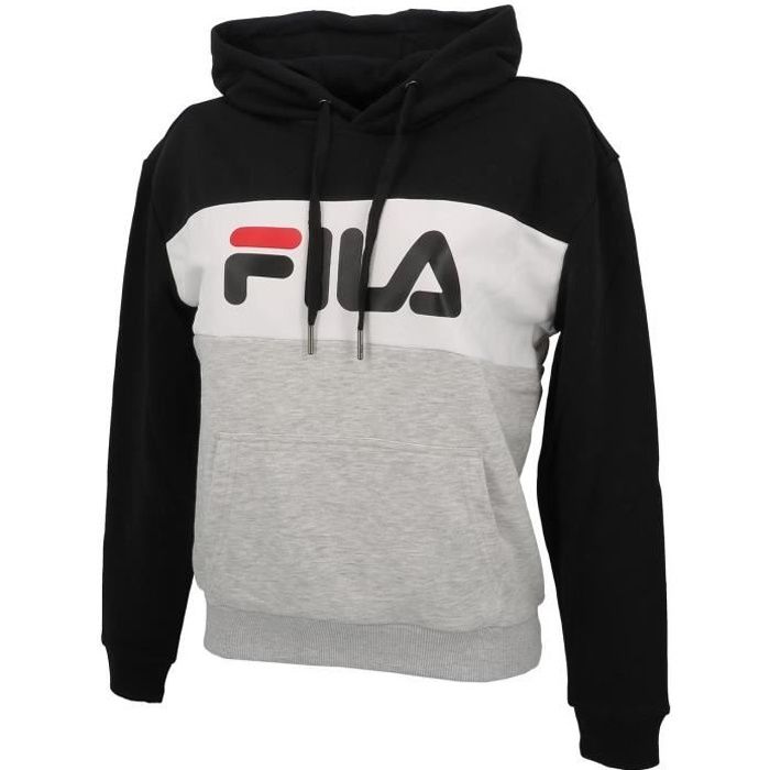 FILA Sweat à Capuche Hoody Gris/Blanc/Noir Femme