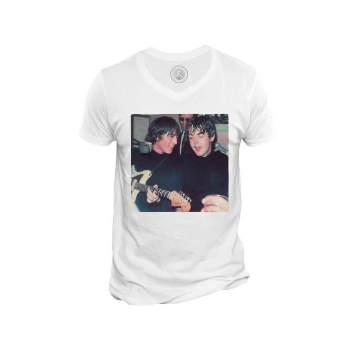 T-shirt Homme Col V John Lennon Paul McCartney Radio Show 70's Beatles